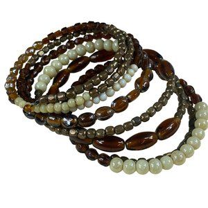 Beaded Multilayer Memory Wire Bracelet Multicolor Neutral Fall Earth Tones